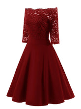 Load image into Gallery viewer, Off the Shoulder Half Sleeve Lace 50s Dress