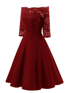 Off the Shoulder Half Sleeve Lace 50s Dress