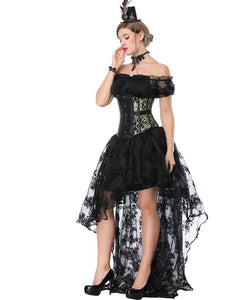 Gothic Costume Halloween Women  Lace  Top Corset And Asymmetrical Skirt