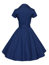 Load image into Gallery viewer, Elegant High Waist V Neck Short Sleeve Solid Color Vintage Dress