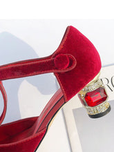 Load image into Gallery viewer, Velvet Rhinestone Chunky Heel  Vinatge Shoes