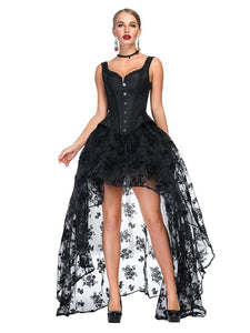 Halloween Costume Gothic Red Vintage Corset Top High Low Skirt For Women