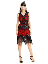 Load image into Gallery viewer, Black Silver 1920s V Neck Sequined Flapper Dres