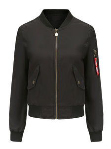 Women's Pilot Style Jacket Daily Zippered Fall Winter Casual Solid Color Stand Collar Sporty Jacket