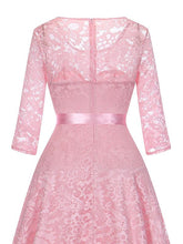 Load image into Gallery viewer, Lace O Neck 3/4 Length Sleeve High Low Hem Vintage Dress
