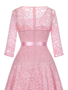 Lace O Neck 3/4 Length Sleeve High Low Hem Vintage Dress