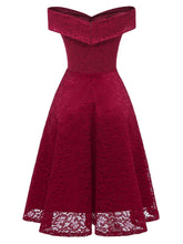 Load image into Gallery viewer, Solid Color Short Sleeve Off the Shoulder A line Vintage Party Dress