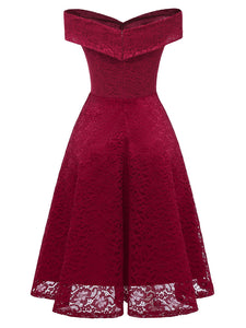 Solid Color Short Sleeve Off the Shoulder A line Vintage Party Dress