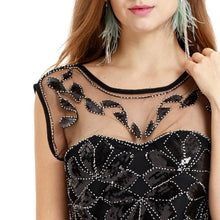 Load image into Gallery viewer, Black Gold 1920s Crew Neck Sequined Flapper Dres