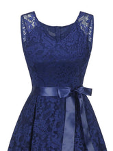 Load image into Gallery viewer, Lace V Neck Sleeve Less High Low Hem Vintage Dress