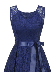 Lace V Neck Sleeve Less High Low Hem Vintage Dress