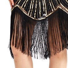 Load image into Gallery viewer, Gold 1920s Crew Neck  Cape Sequined Fringed Flapper Dres