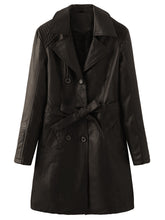 Load image into Gallery viewer, Women&#39;s Coat PU Leather Turndown Collar Fall Winter Plush Regular Midi Length Coat Solid Color Coat