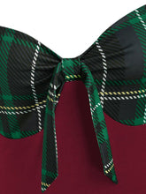 Load image into Gallery viewer, 1950S Bow Heart Collar Plaid Long Sleeve Swing Dress