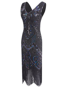 1920S Floral Fringed Sequin Gatsby Dress