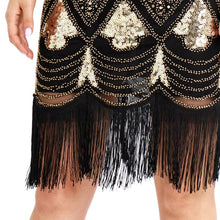 Load image into Gallery viewer, Black Gold 1920s V Neck Sequined Flapper Dres