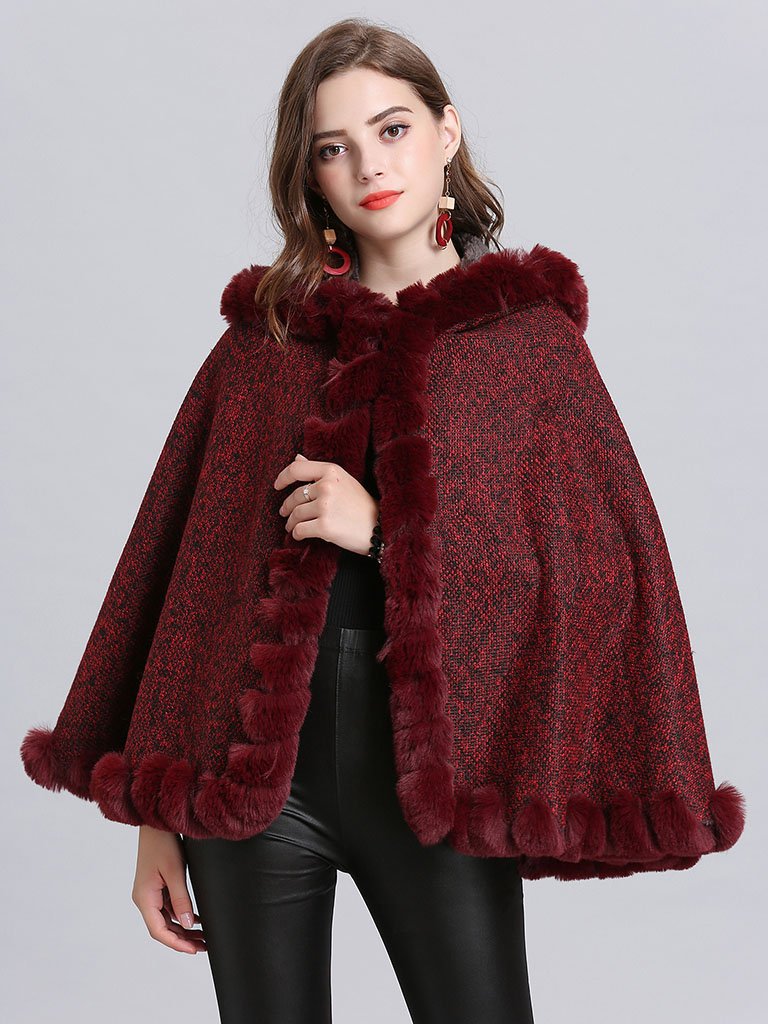 Hooded Winter Coat Faux Fur Long Sleeve Open Front Luxurious Cape Coat For Women