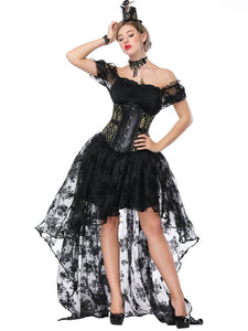 Gothic Costume Halloween Women  Lace  Top Corset And Asymmetrical Skirt