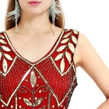 Load image into Gallery viewer, Wine Red 1920s V Neck Sequined Fringed Flapper Dres