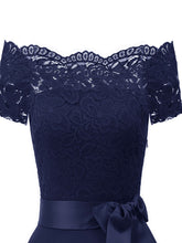 Load image into Gallery viewer, Solid Color Off the Shoulder Lace A line Vintage Party Dress