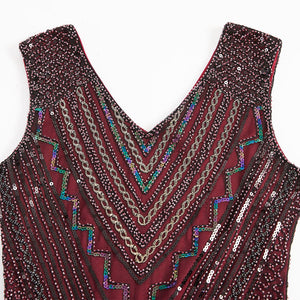 Wine Red 1920s V Neck Sequined Flapper Dress