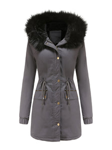 Women's Parka Coat Street Plush Winter Hoodie Coat Solid Color Oversized Fur Warm Coat