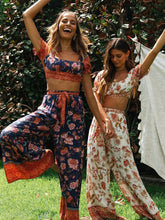 Load image into Gallery viewer, 2 Pieces Boho Outfits Cropped Floral Printed Beach Wear For Women