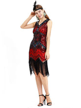 Load image into Gallery viewer, Black Silver 1920s V Neck Sequined Flapper Dres