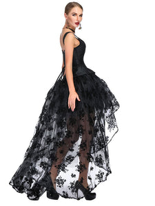 Halloween Costume Gothic Red Vintage Corset Top High Low Skirt For Women