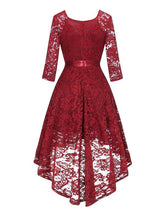Load image into Gallery viewer, Lace V Neck 3/4 Length Sleeve High Low Hem Vintage Dress