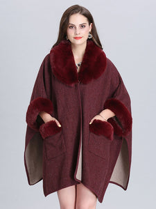 Poncho Knitwear Women Faux Fur Coat Shawl Collar Sweaters
