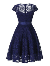 Load image into Gallery viewer, Lace Queen Anne Collar Cap Sleeve Vintage Dress