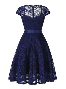 Lace Queen Anne Collar Cap Sleeve Vintage Dress