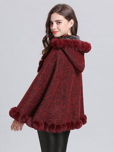 Hooded Winter Coat Faux Fur Long Sleeve Open Front Luxurious Cape Coat For Women