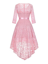 Load image into Gallery viewer, Lace O Neck 3/4 Length Sleeve High Low Hem Vintage Dress