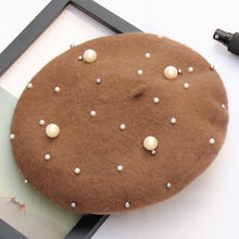 Load image into Gallery viewer, Women Pearl Stars Wool Felt Beret Hat Cap