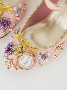 9.5CM Luxury Pompom Chunky Heels Retro Shoes