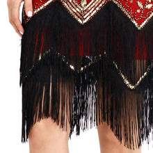 Load image into Gallery viewer, Wine Red 1920s V Neck Sequined Fringed Flapper Dres