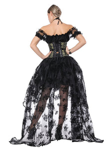 Gothic Costume Halloween Women  Lace  Top Corset And Asymmetrical Skirt