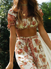 Load image into Gallery viewer, 2 Pieces Boho Outfits Cropped Floral Printed Beach Wear For Women