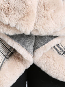 Women Poncho Wrap Faux Fur Collar Double Layer