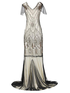 Green 1920s V Neck Sequined Long Flapper Dress