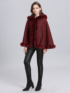 Hooded Winter Coat Faux Fur Long Sleeve Open Front Luxurious Cape Coat For Women