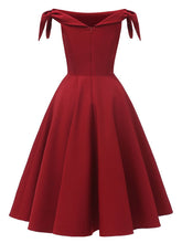 Load image into Gallery viewer, Wine Red 1950s Off Shoulder Bow Dress