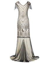 Load image into Gallery viewer, Green 1920s V Neck Sequined Long Flapper Dress