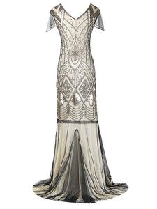 Green 1920s V Neck Sequined Long Flapper Dress