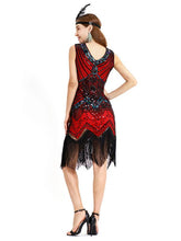 Load image into Gallery viewer, Black Silver 1920s V Neck Sequined Flapper Dres