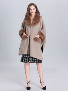 Poncho Knitwear Women Faux Fur Coat Shawl Collar Sweaters