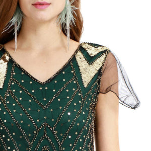 Green 1920s V Neck Sequined Long Flapper Dress