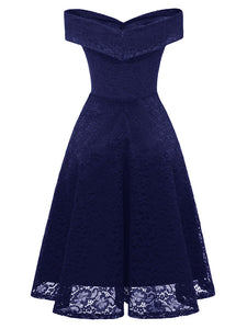 Solid Color Short Sleeve Off the Shoulder A line Vintage Party Dress